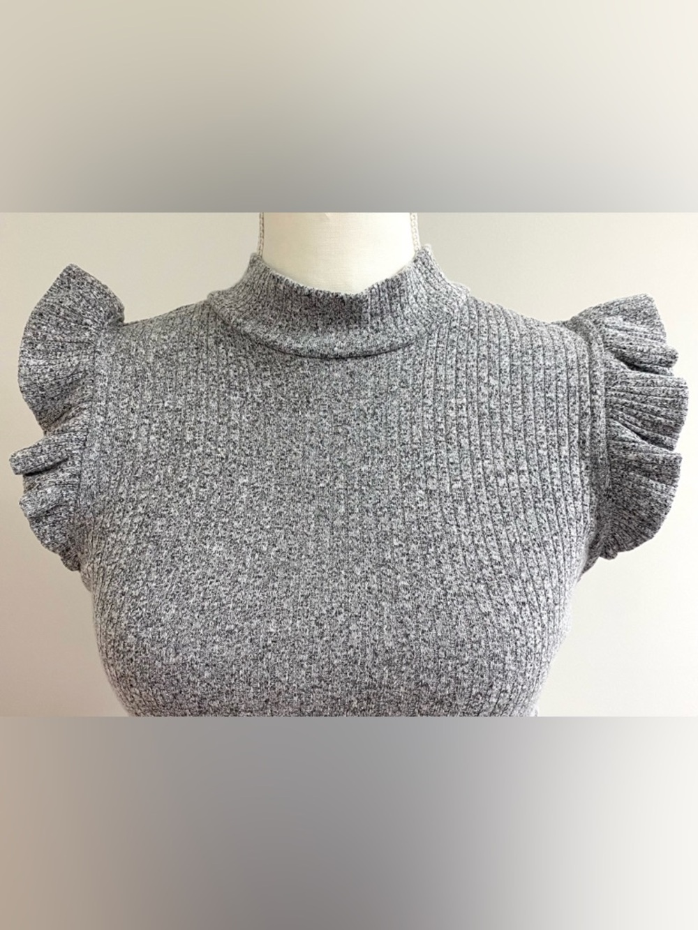Free People Womens M Gray Flutter Sleeve Crop Sweater Boho Y2K Fairy Cottagecore - Picture 2 of 13